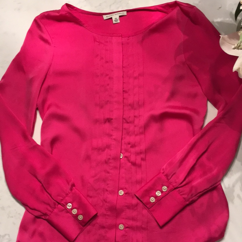 Hot Pink Banana Republic Pleat Front Blouse
